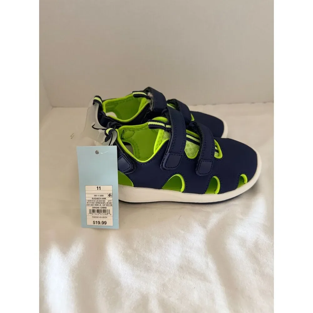 NWT Cat & Jack Boys Hank Closed Toe Play Sandals Navy Blue Lime Size 11